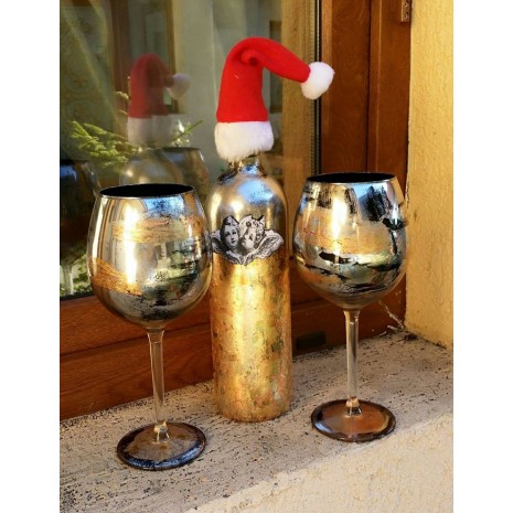 Set sticla de vin cu doua pahare